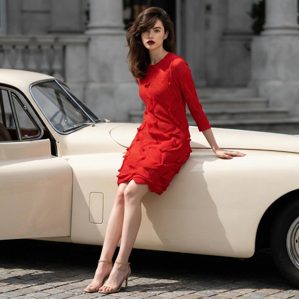 NEW VANITE COUTURE origami dress in red